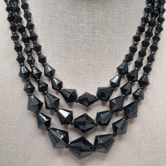 Vintage Germany Black Glass Beaded Necklace, 16", 1940s - Picture 2 of 10